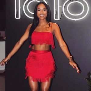 Sofia Red Fringe Two Piece Set